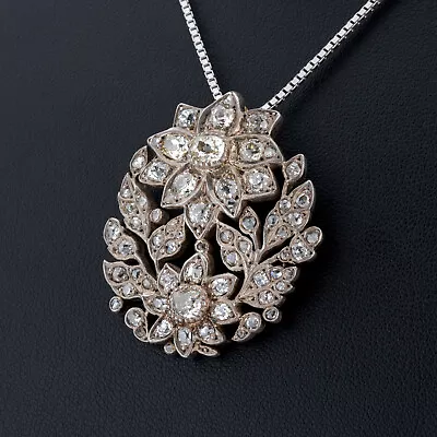 Stunning Vintage Floral Pendant 14K White Gold Plated 2.75Ct CZ Estate Jewelry • $195.70