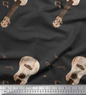 Soimoi Velvet Fabric Notes & Guitar Musical Instrument Printed Craft-FUA • $11.26