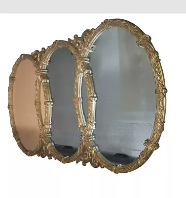 Vintage Style Regency Triple Oval Ornate Gold  Accents Framed Wall Mirror READ • $349