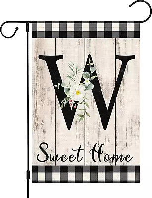 Monogram Letter W Initial Garden Flag 12X18 Double Sided Burlap Small Vertical  • $9.40