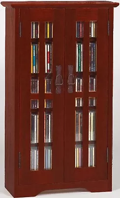 Leslie Dame M-190 Dark Cherry Wall Mission Glass Multimedia Storage Cabinet • $149.99