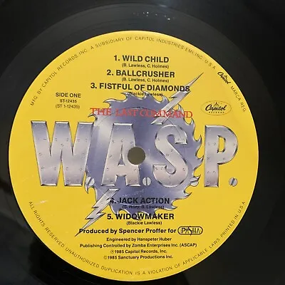 W.A.S.P. WASP The Last Command 1985 CAPITOL ST-12435 No Cover Play Tested EX • $25