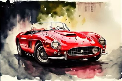 Ferrari Red Sports Car Watercolour Wall Art Painting Print Poster A3 A4 • £4.50