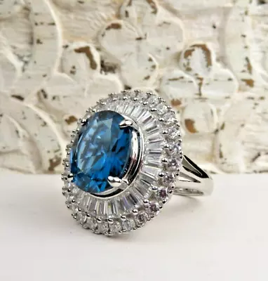 Amazing Charles Winston London Blue Topaz Sterling Silver Statement Ring Sz 6 • $85