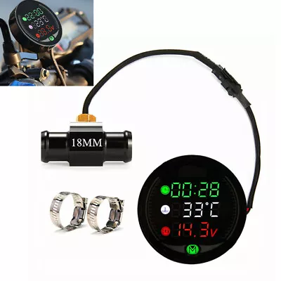 12V LED Digital ATV Motorcycle Water Temp Gauge Voltmeter Clock W/ 18mm T Sensor • $32.09