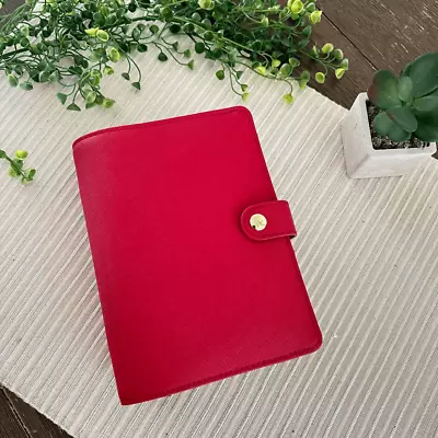 Kikki.K Red Saffiano Leather 6 Ring Binder Planner New With Inserts 7.5” X 5.5” • $99.99