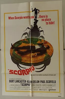 1973 Original 1 Sheet Poster Scorpio Burt Lancaster Paul Scofield Michael Winner • $15