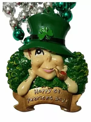 Leprechaun Pipe Hat Happy St Patrick's Day Mardi Gras Green Bead Necklace • $5.49