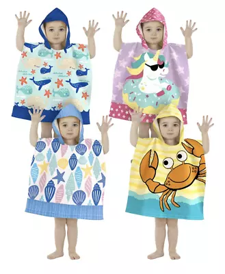 KIDS HOODED PONCHO TOWEL BeachPoolChanging Robe BOYS & GIRLS Swiming Travel • £7.99