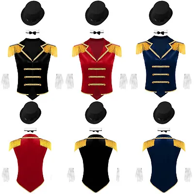 Women's Tops With Hat Collar Gloves Circus Ringmaster Holiday Costume Set Party • $16.49