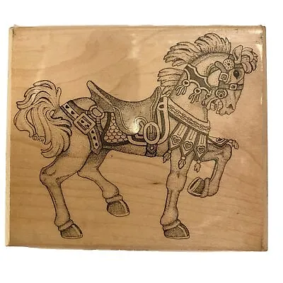 Mostly Animals Carousel Horse Rubber Stamp 183-S8  Wood Mount • $9.50