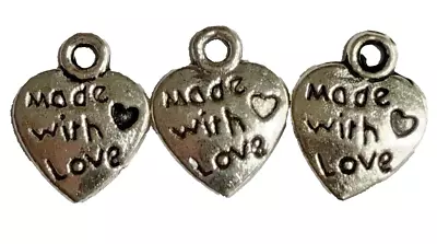 3 X 10mm 'MADE WITH LOVE' Metal Hearts Charms Findings Mini Craft Handmade Gifts • £1.24