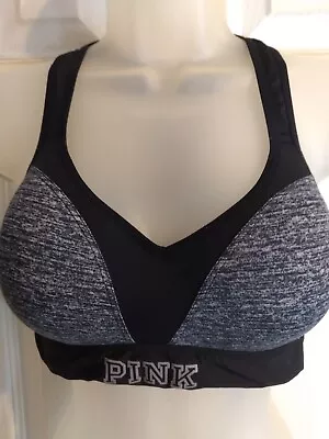 Victoria Secret Pink Sports Ultimate Push Up Bra Black  Racer Back Sz S/P • $13.99