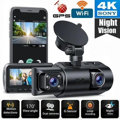 $159.59 • Buy TOGUARD WIFI GPS 4K Dual Dash Cam Front And Inside Car Camera Night Vision Uber