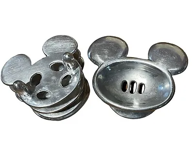 Vintage Disney Mickey Mouse Soap Dish And Tooth Brush Holder Ears Silver Metal • $28