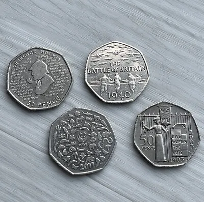 Rare 50 Pence Coins Set - Suffragette Sherlock WWF And Battle Of Britain Coins • £8.99