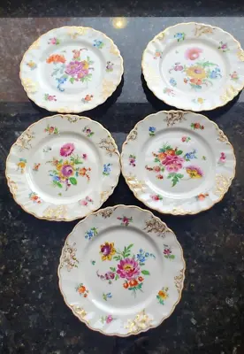 5 Richard Klemm Dresden Hand Painted Bread Plates C 1888-1916 Unique Florals! • $93