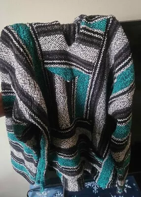 Mexican Baja Drug Rug Hoodie - M - Teal Grey Black • $15