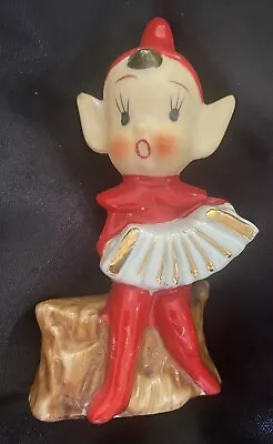 Vintage Ceramic Red Pixie Elf Figurine Playing Accordion Made In Japan • $69.95