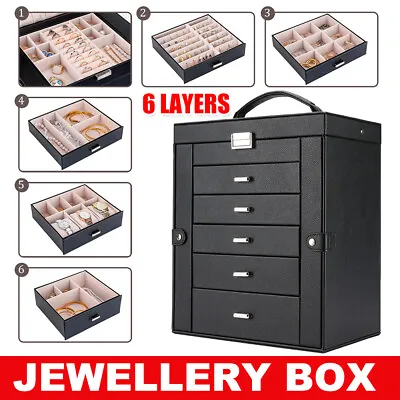 Large 6Layer Jewellery Box Leather Storage Case Organizer Holder Earring Display • $66.99