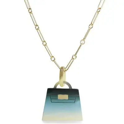 $928.32 • Buy HERMES Amulet Fusion Kelly GM Necklace Pendant Buffalo Horn Lacquer Blue Gold 
