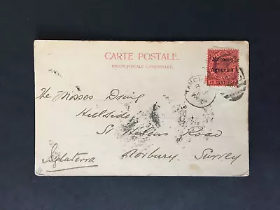 GIBRALTAR 1904 MOROCCO AGENCIES OVERPRINT ON 10c POSTCARD TO SURREY GB • $3.10