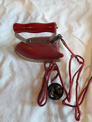 Vintage  Little Lady Travel Clothes Utility Iron Electric Red Porcelain Enamel • $10