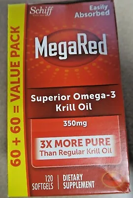 $18.99 • Buy Schiff MegaRed Superior Omega-3 Krill Oil 120 Softgels  EXP 05/2023^ NEW IN BOX 