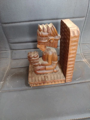 $10 • Buy VTG Hand Carved Wooden Bookend Folk Art Mayan/Aztec Tribal Offering MCM