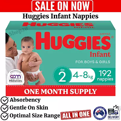 Huggies Infant Nappies Size 2 (4-8kg) 1 Month Supply 192 Count • $99.95