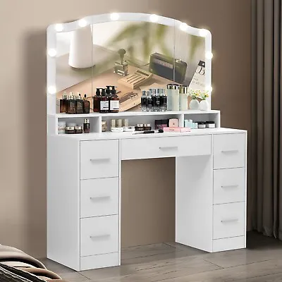 Vanity Desk With Large Lighted Mirror 43.3  Makeup Vanity Table With 7 Drawers • $269.99