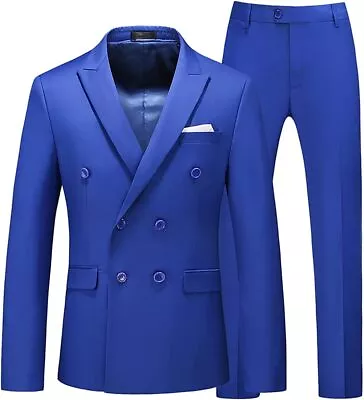 Mens Suits Slim Fit 2 Piece Double Breasted Blazer Tuxedo Suit Set For Men Casua • $137.73