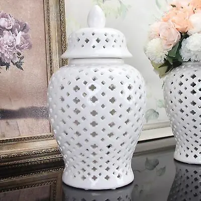 Ceramic Ginger Jar Vase Temple Jar With Lid Decor Storage Jar Handicraft • £23.92