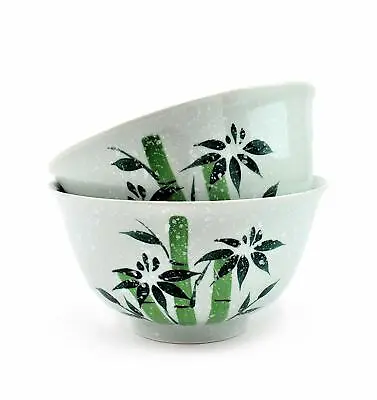 $34.99 • Buy  [Set Of 2] Porcelain Japanese Bowls Hand-Painted Green Bamboo For Ramen Noodle