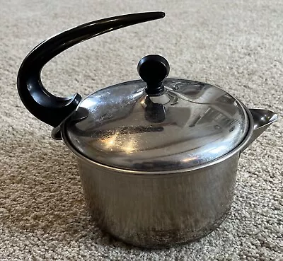 FARBERWARE Stainless Steel SWOOP HANDLE Tea Stove Top KETTLE 2qt #762 Made USA • $21.99