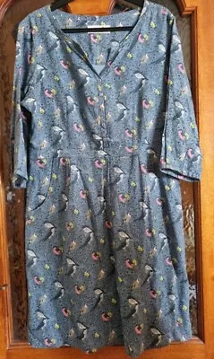 Seasalt Bunting Dress Garden Birds Blue Lined 16 • £28