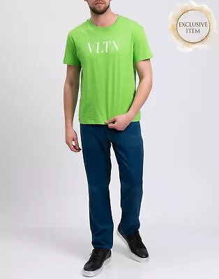 RRP€365 VALENTINO T-Shirt Top Size L Green Coated Logo Crew Neck Made In Italy • £37