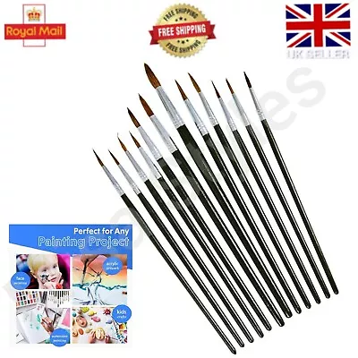 12pc Artists Paint Brush Set Fine Tip Hobbies Crafts Model Making Brushes Art • £2.99