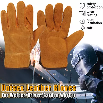 Pair Welding Gloves Heat Resistant BBQ Oven MIG TIG Welder Gauntlets Safety Work • £12.35