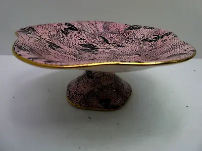 Vintage Royal Winton Black  Pink Tazza Floral Comport Serving Plate Gilt Edge • $65