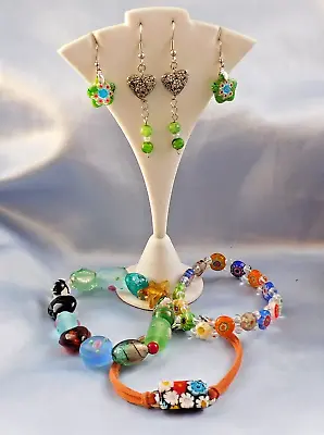 Murano Millefiori/Artisan Glass Bead Bracelet Earring Lot • $15.99
