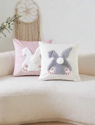 Embroidered 3d Easter Bunny Pink Beige Cushion Cover Easter Spring Home Decor • £9.99