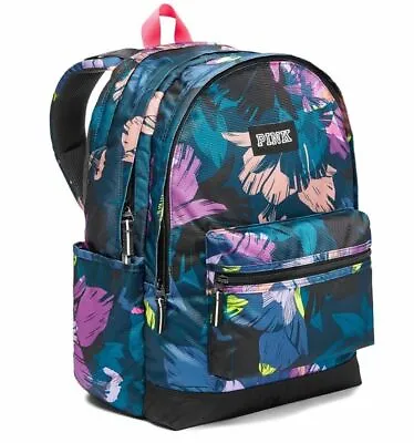 Victoria's Secret Pink Campus Backpack Neon Red * Floral * Smokey Rose Logo NIP • $143.99