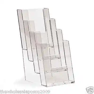 DL 1/3rd A4 LEAFLET FLYER MENU HOLDER DISPLAY DISPENSER 4 BAY PLASTIC STAND • £12.85