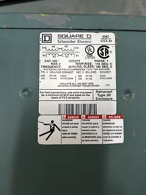 Square D C2S1Fy 2 Kva Transformer Single Phase 240/480—120/240  YORK • $129