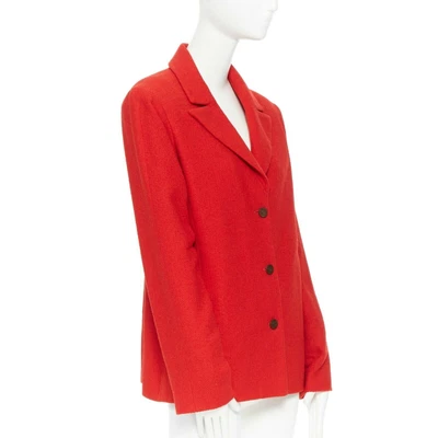 $899.99 • Buy CHANEL 98A Vintage Lipstick Red Tweed Peak Lapel Copper CC Blazer Jacket FR44
