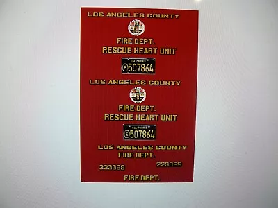 LA County Fire Department Vintage Car Decals Rescue Heart Unit  1:24 • $13.99