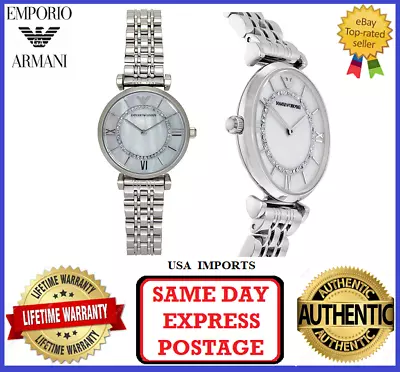 Emporio Armani AR1908 Gianni T-Bar Silver White And Pearl Womens Wrist Watch • $247