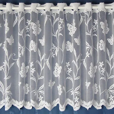 Meadow Butterfly & Floral White Cheap Lace Cafe Net Curtain - SOLD BY THE METRE • £3.88