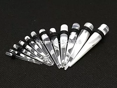 Clear Marble With White Smoke Tapers O-Rings Acrylic 2 Pieces (1 Pair) B/7/4/96 • $4.99